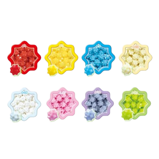 8 colours of star shaped aqua beads.