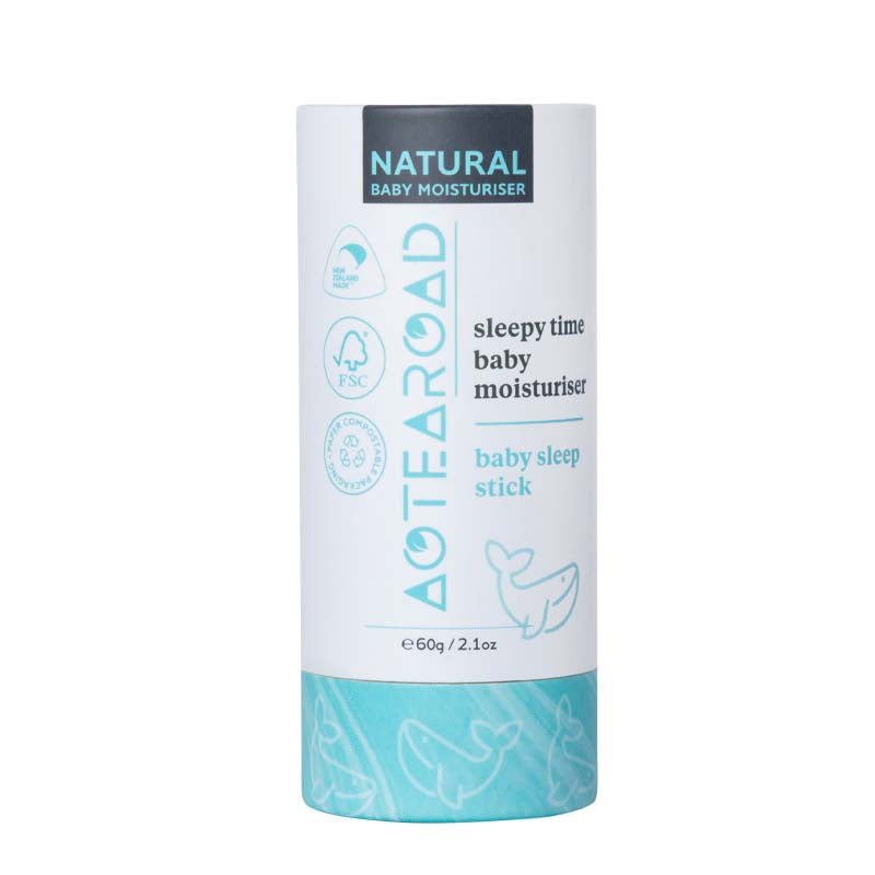 Natural baby sleep balm in a cardboard tube by Aotearoad.