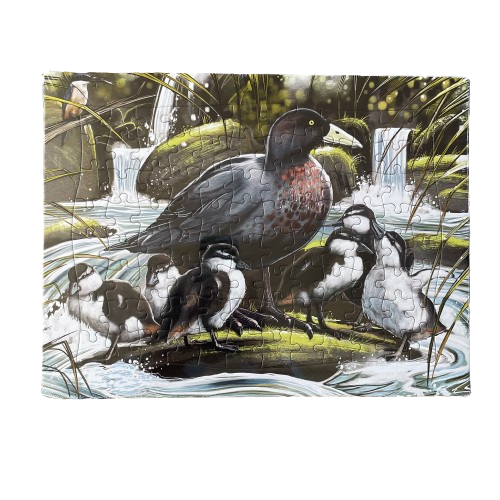 Treasures of Aotearoa tray puzzle featuring Blue duck brood.