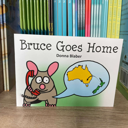 Bruce Goes Home - Children's book on bookshelf.