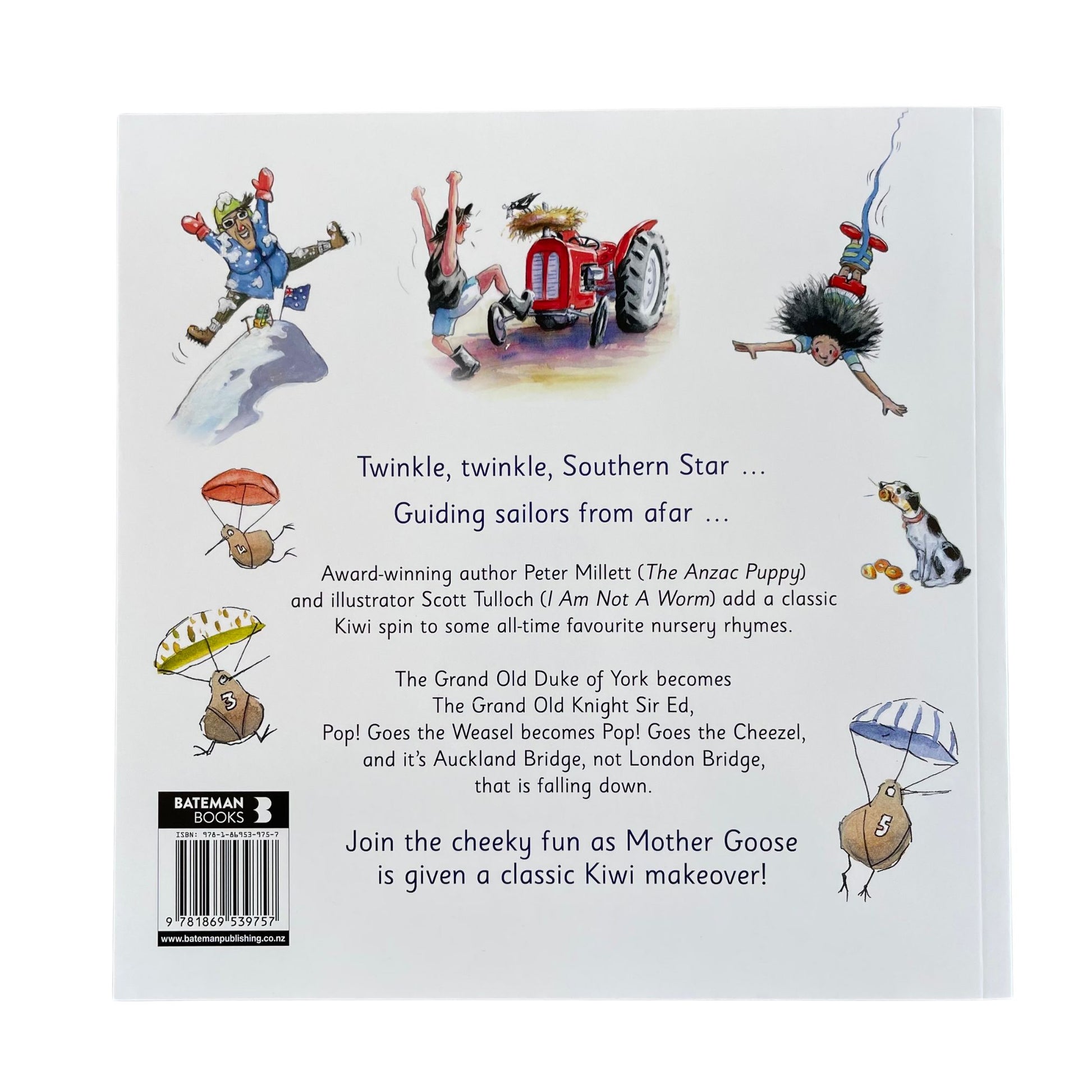 Classic Rhymes for Kiwi kids - Soft cover children's book. Back cover of book.