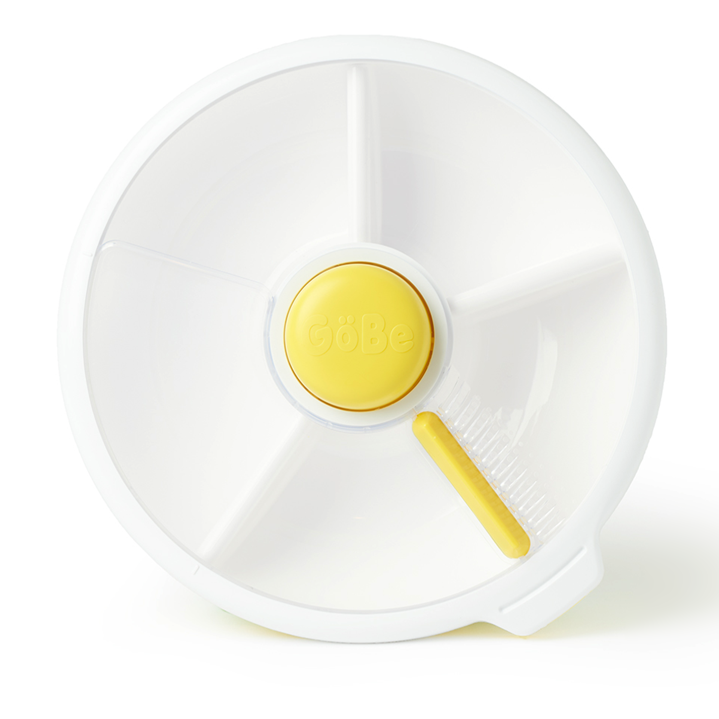 Gobe snack spinner lunch box in lemon yellow and white.