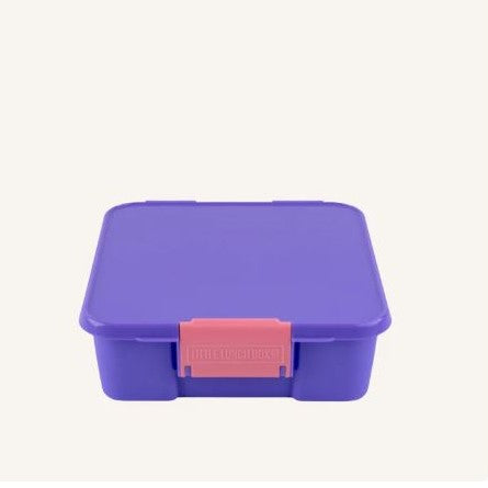 Purple Bento Style lunch box with pink clip from Little Lunch Box Co.