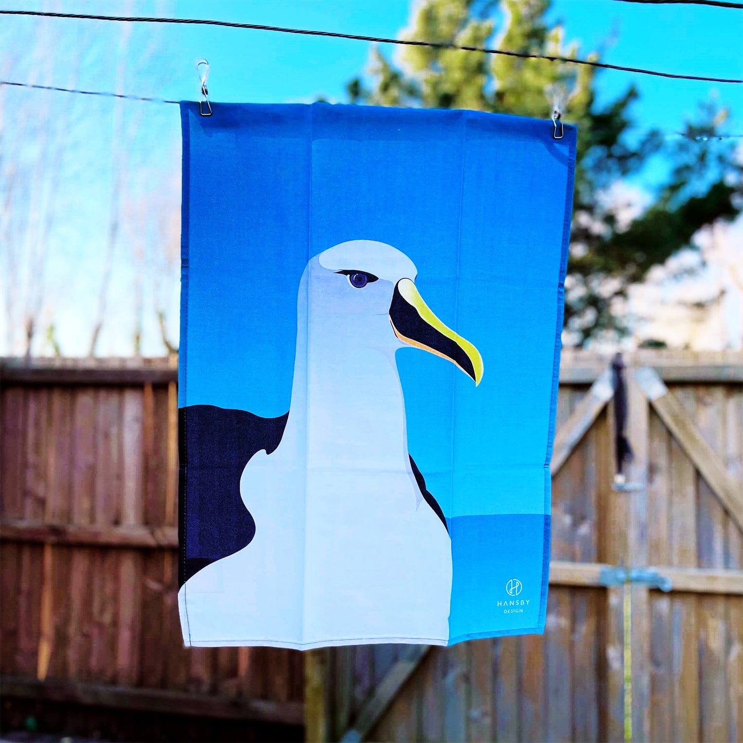 Tea towel with an Albatross printed on it.