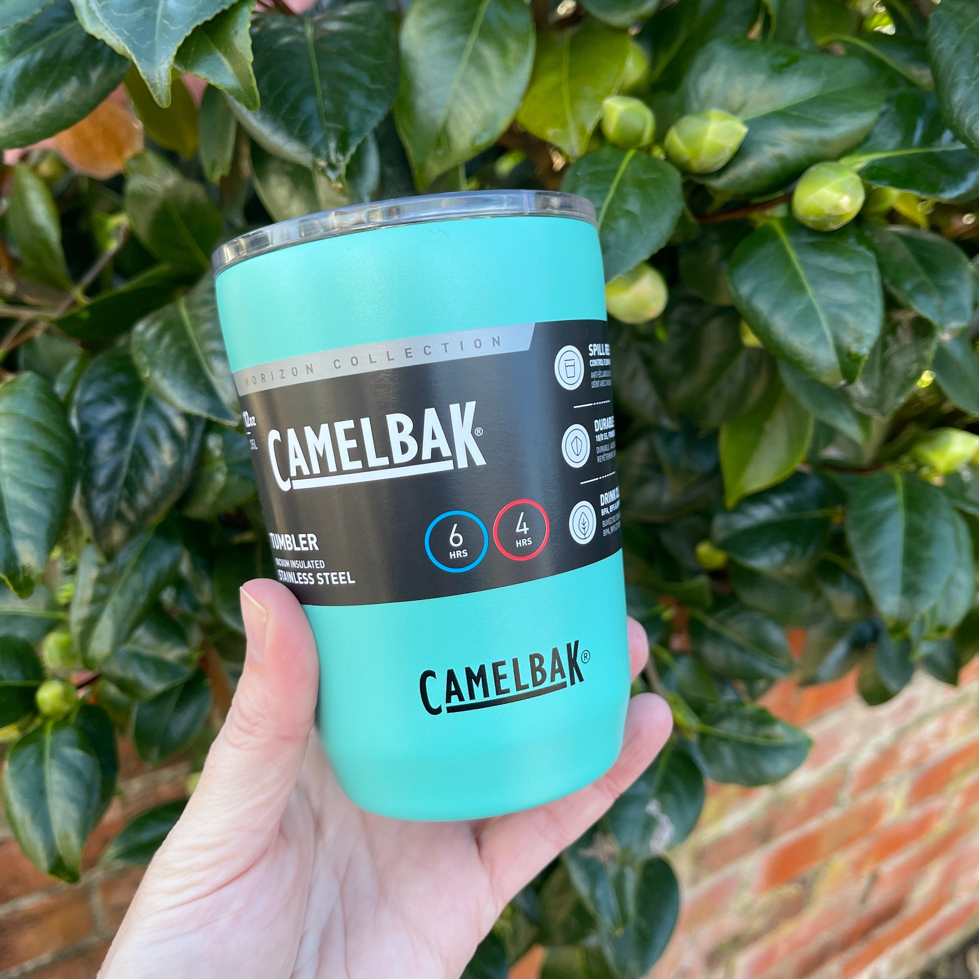 Stainless steel coffee tumbler from Camelbak in blue coastal colour.