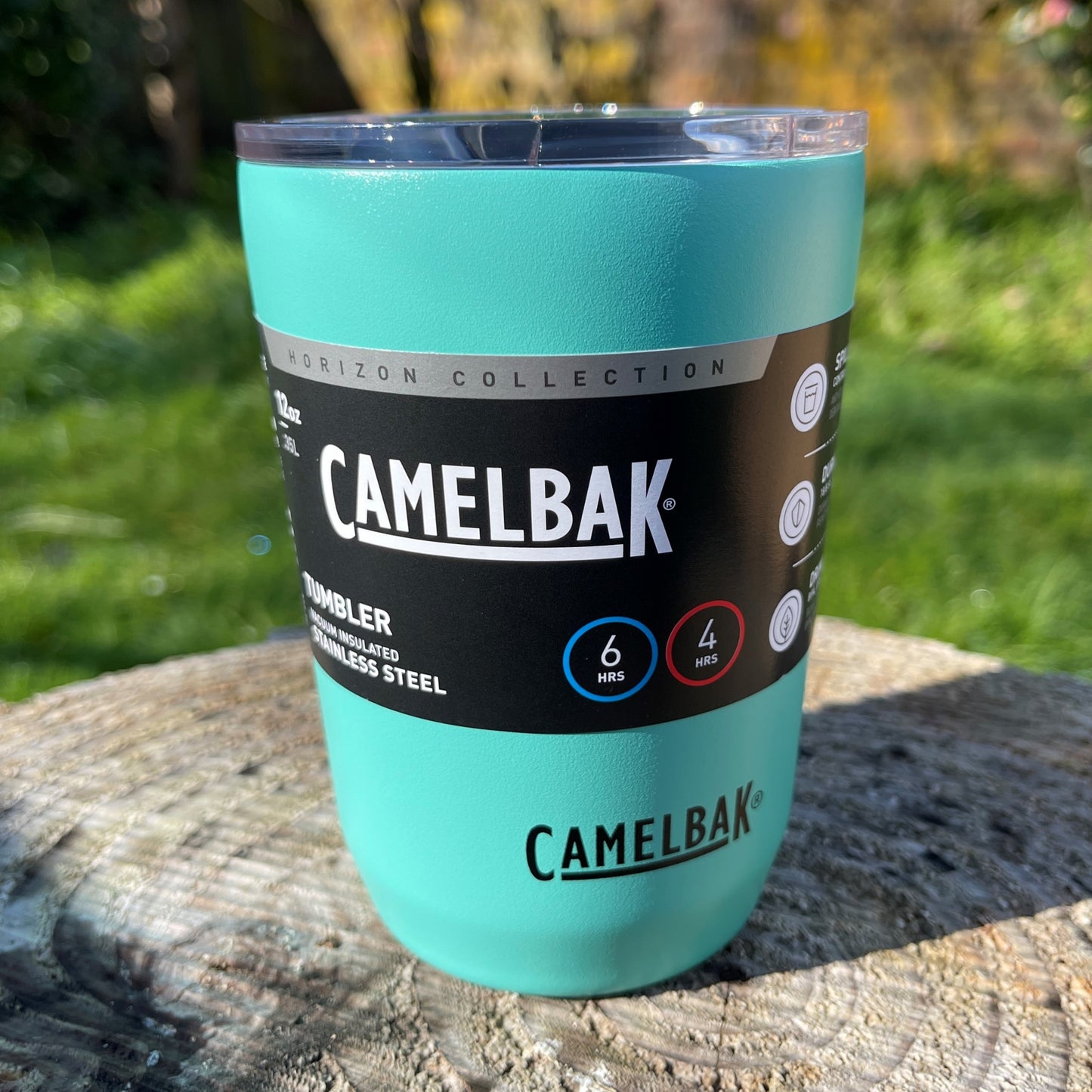 Stainless steel coffee tumbler from Camelbak in blue coastal colour.