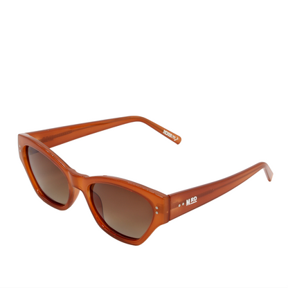 Burnt orange coloured plastic frame sunglasses with brown polarized lenses.