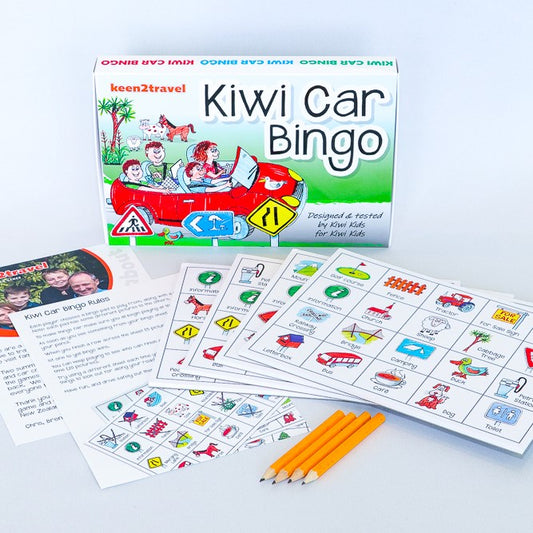 Kiwi Car Bingo travel game.