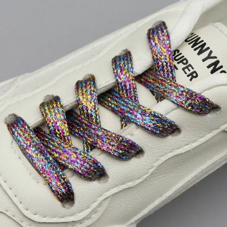 Metallic glitter rainbow shoelaces.