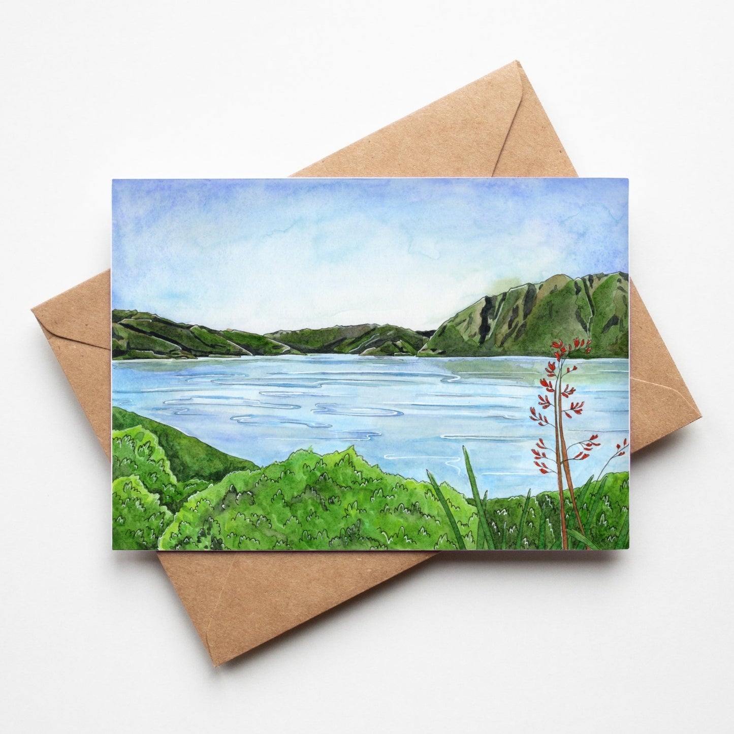 Greeting card by artist Leah Ingram featuring Lake Hawea.