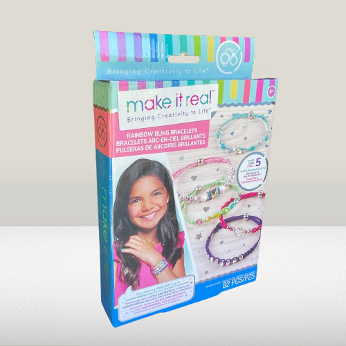 Make it real craft kit for making rainbow bling bracelets.