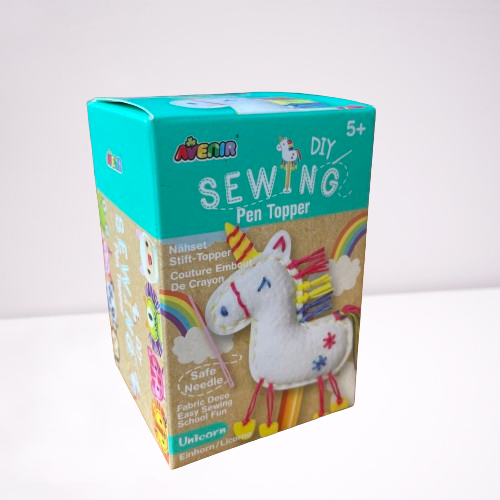 Unicorn pen topper sewing kit.