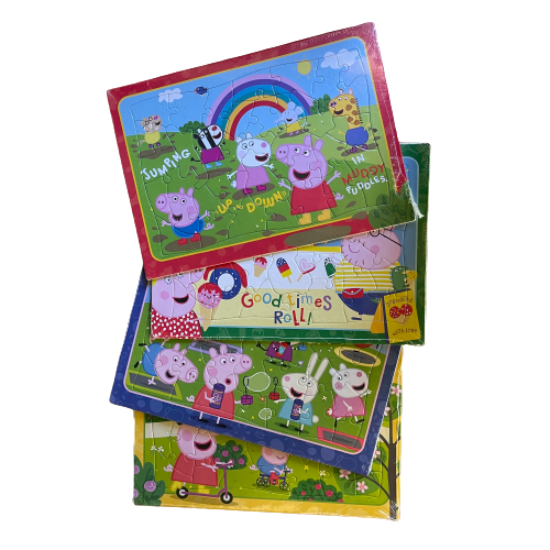 Set of 4 puzzles featuring scenes from cartoon Peppa Pig.