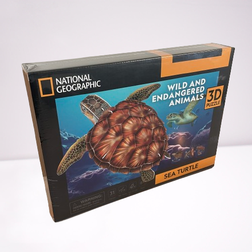 Boxed puxxle by National Geographic of a 3D sea turtle.