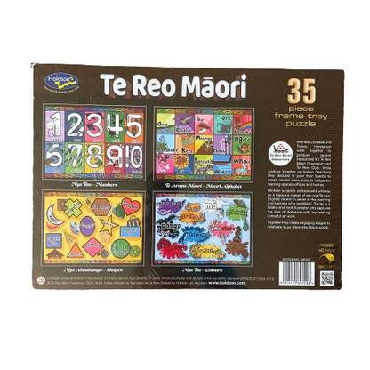 Four colourful tray puzzles featuring maori numbers and words.