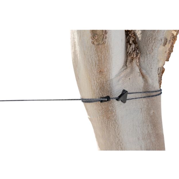 Portable camping clothes line attached to a tree.