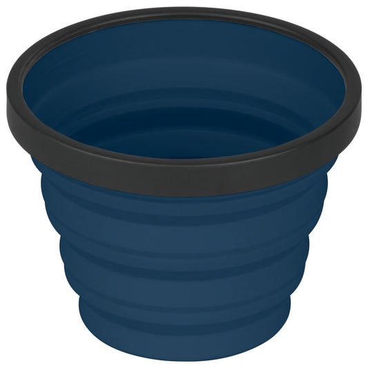 Navy blue silicone collapsible mug.