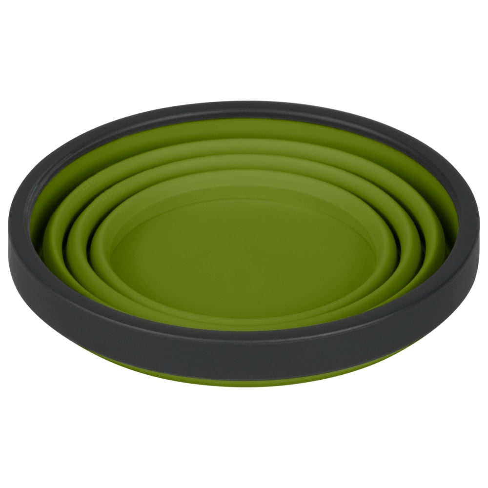 Olive green silicone collapsible X cup by Sea to Summit.