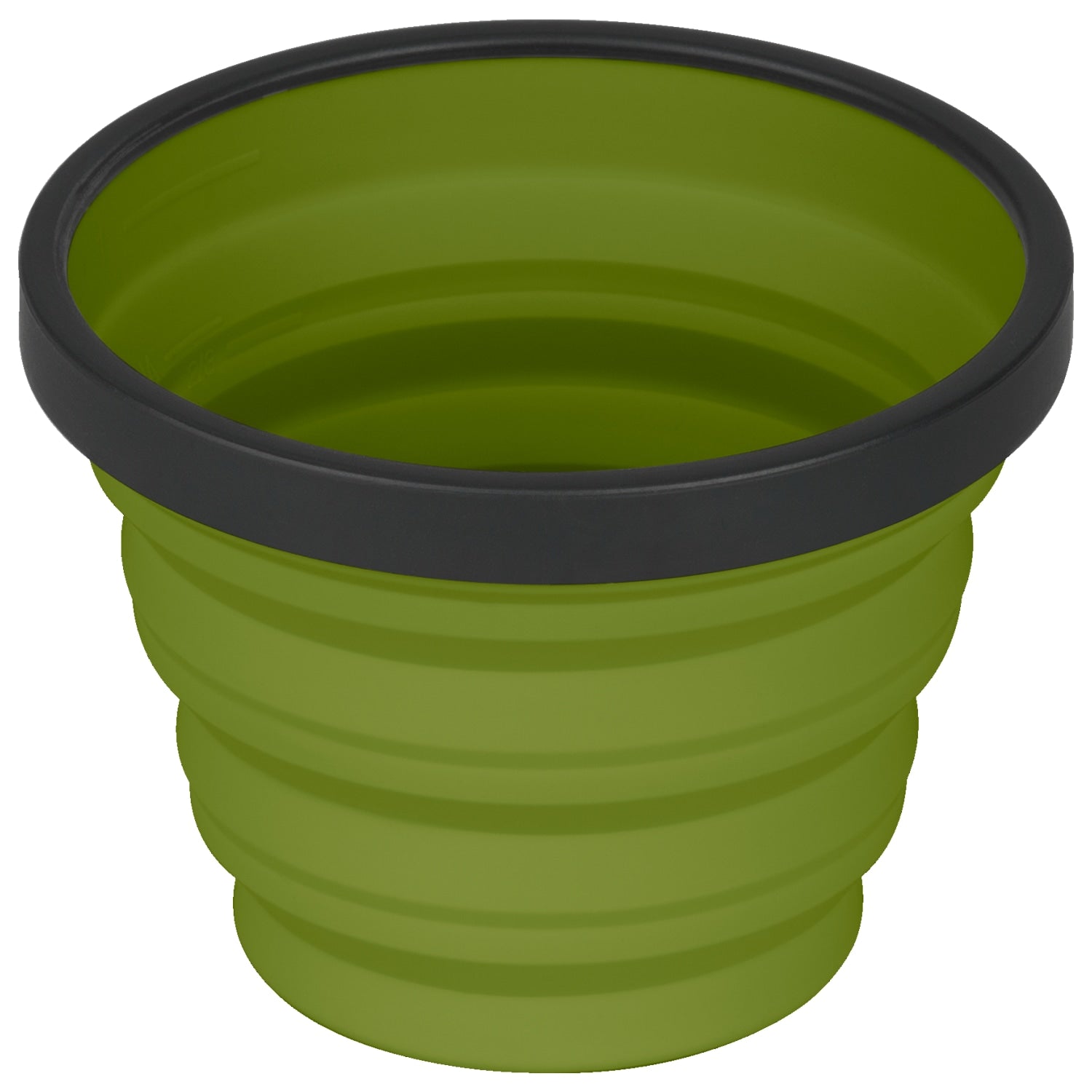 Olive green silicone collapsible X cup by Sea to Summit.