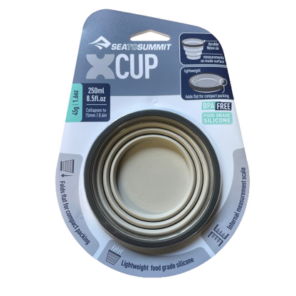 Sand coloured silicone collapsible X cup by Sea to Summit.