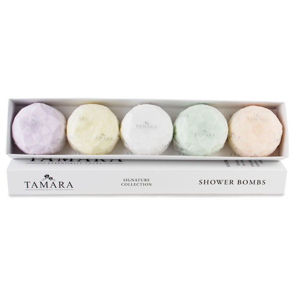 Collection of shower bombs beautifully presented in a box.