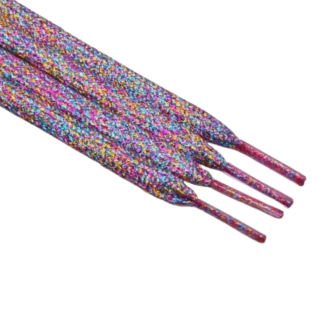 Metallic glitter rainbow shoelaces.
