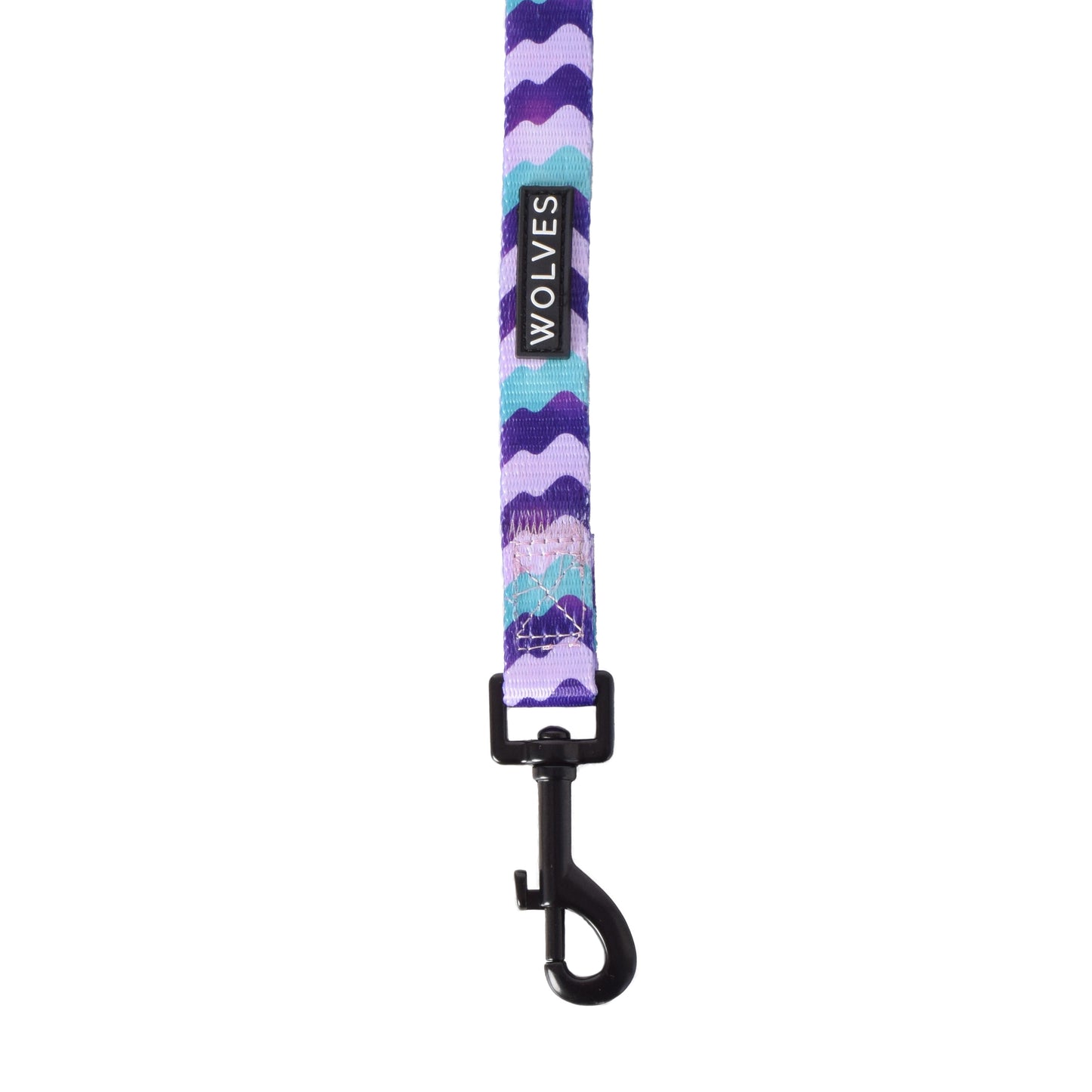 Purple and blue wave patterned dog leash.