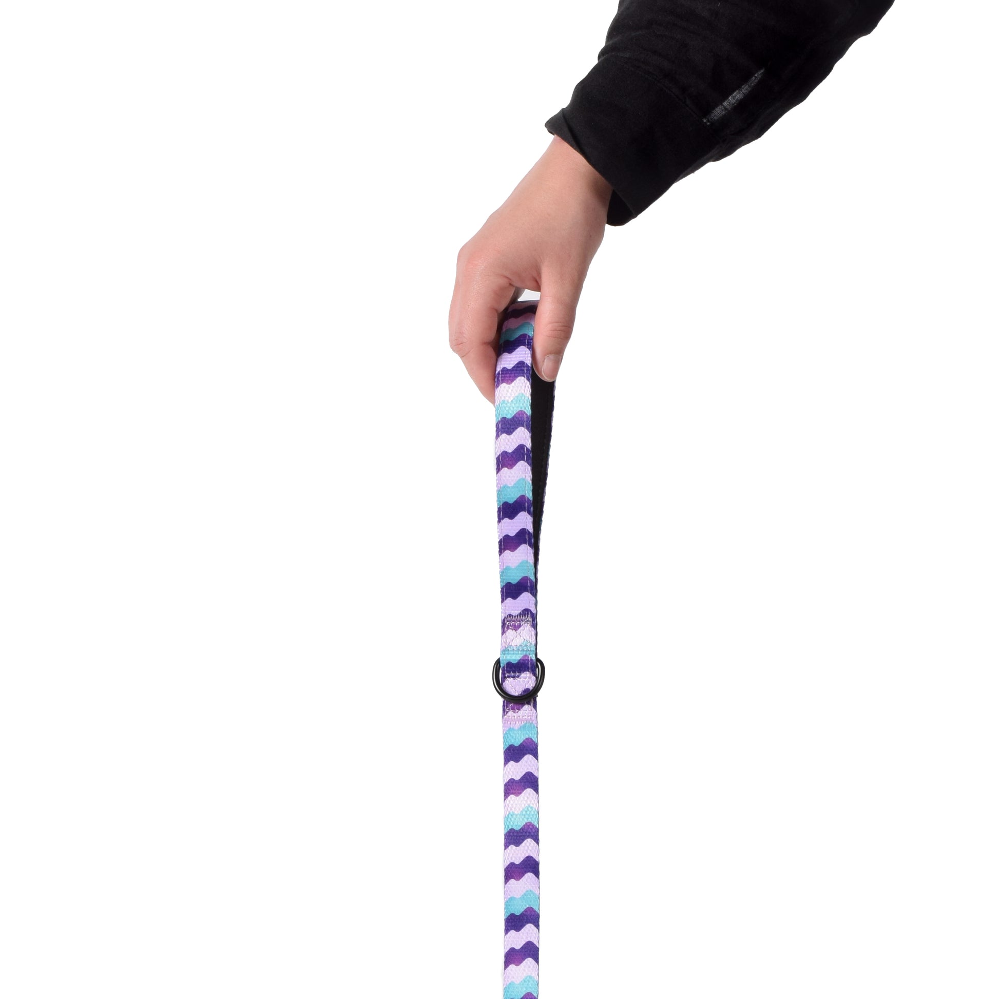 Purple and blue wave patterned dog leash.