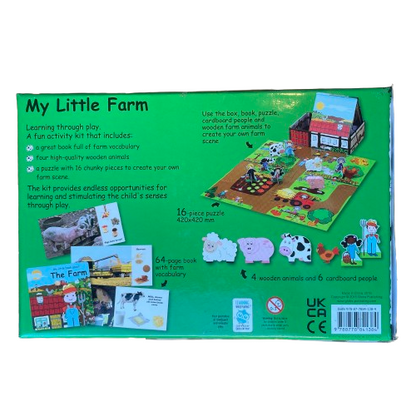 Childrens book, puzzle and wooden toy set about life on a farm.