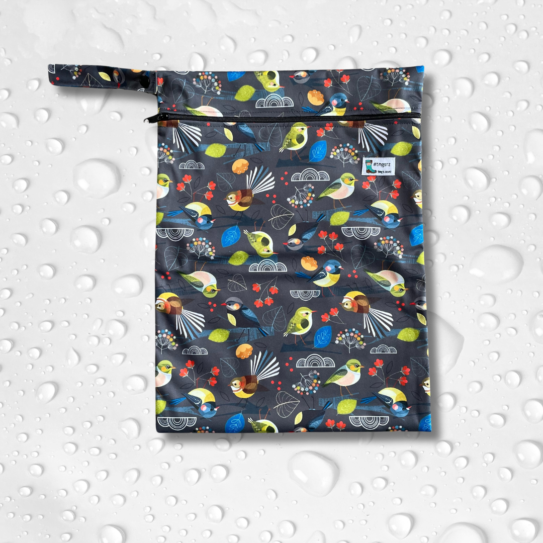 Wet bag with native New Zealand bird print.