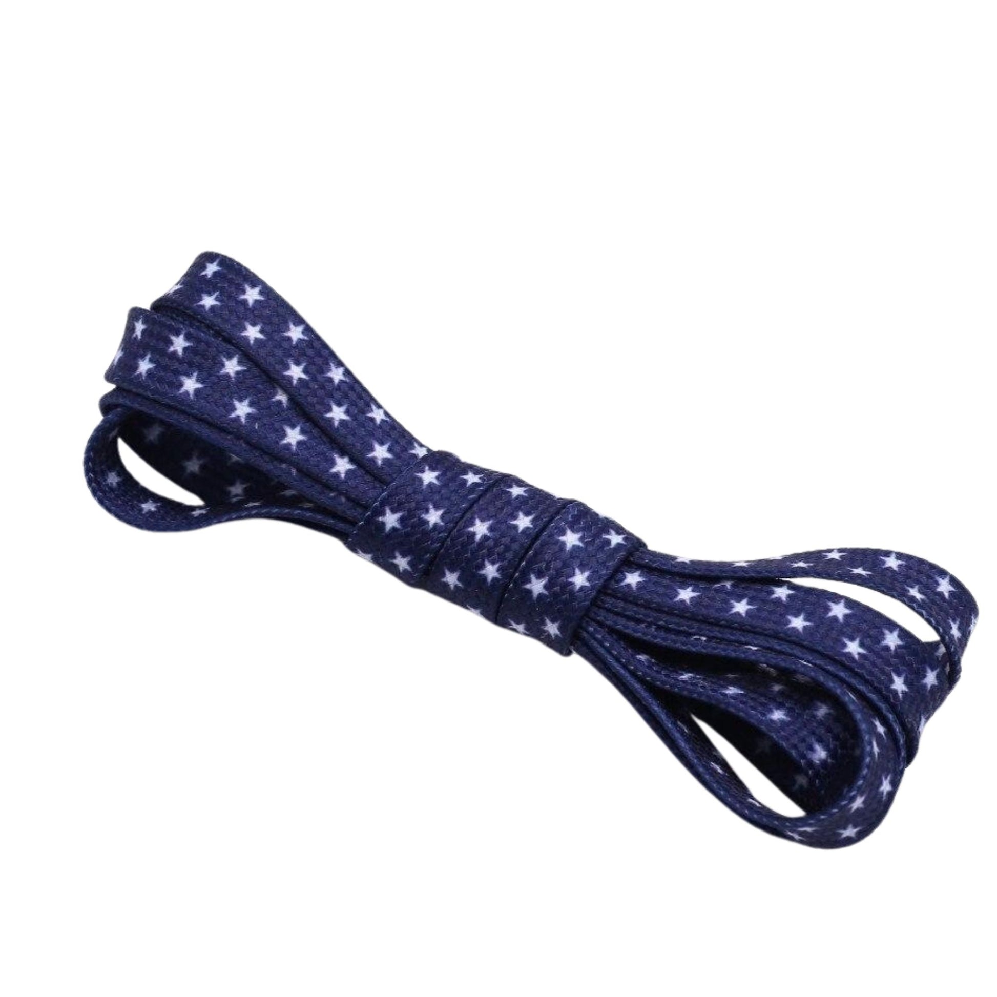 Star design shoelaces. Featuring a navy blue background with white stars
