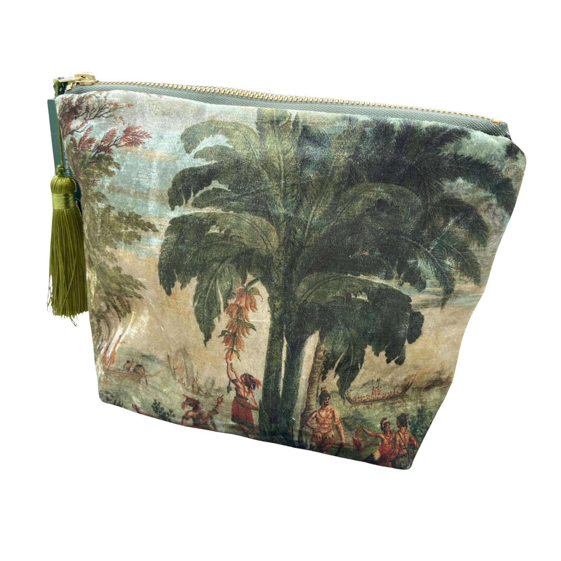 Velvet cosmetic bag featuring a scene from a Joseph Dufour painting.