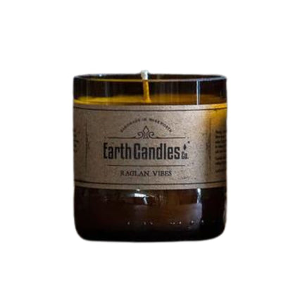 Raglan Vibes Soy Candle from Earth candles. Proudly made in New Zealand in re purposed brown bottle. This tealight is 100 grams.