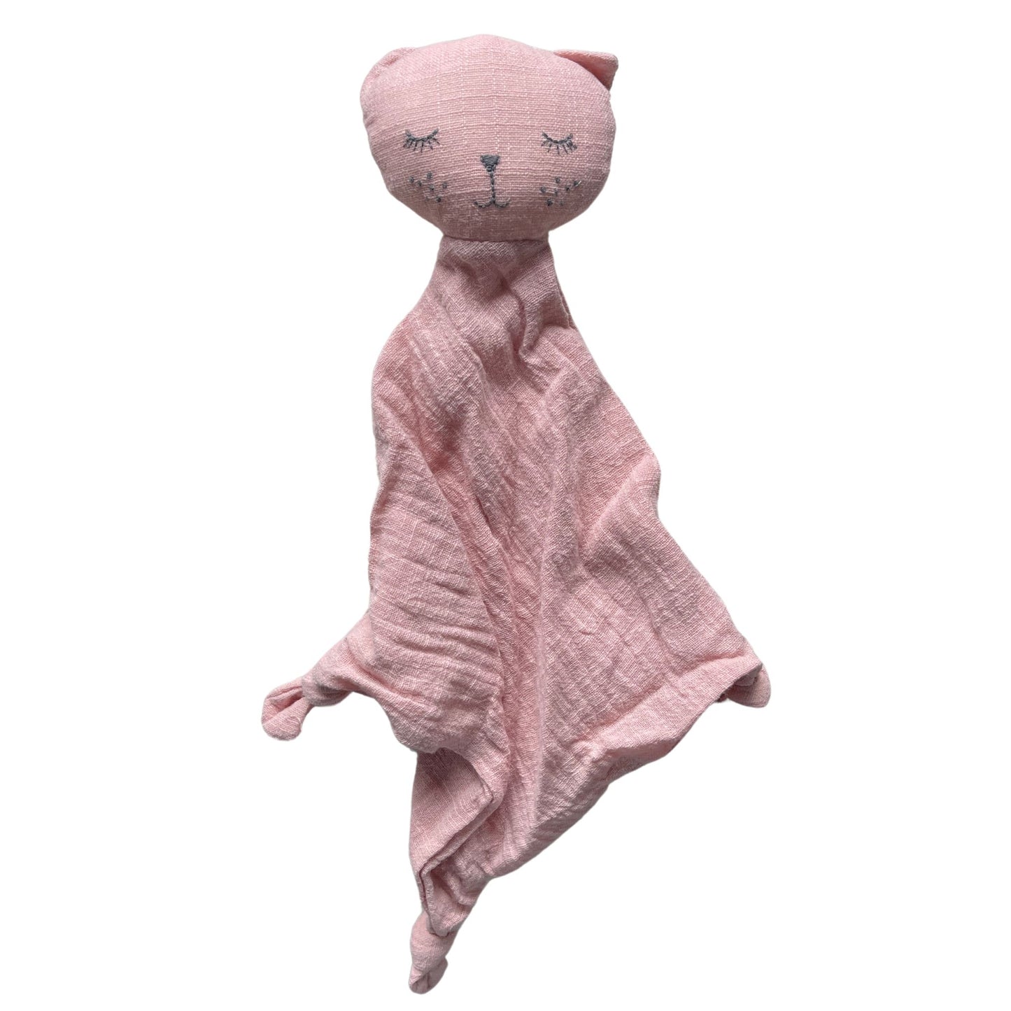 Rose the cat comforter for babies. Beautiful pastel pink cotton cat comforter.