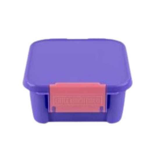 Purple bento style lunch box with pink clip from Little Lunch Box Co.
