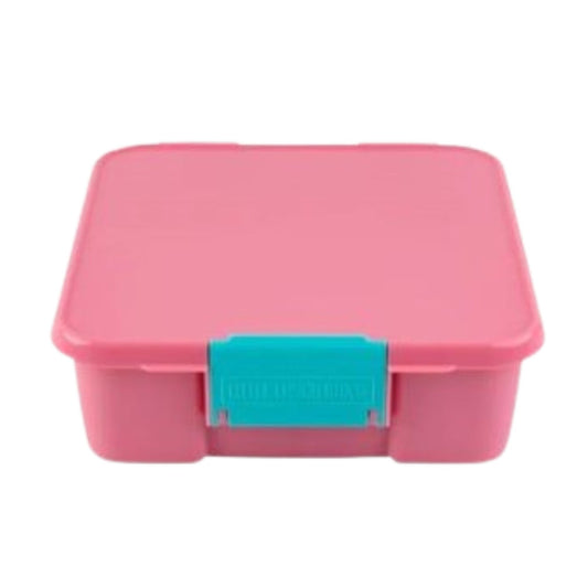 Pink Bento Style Lunch box with blue clip.