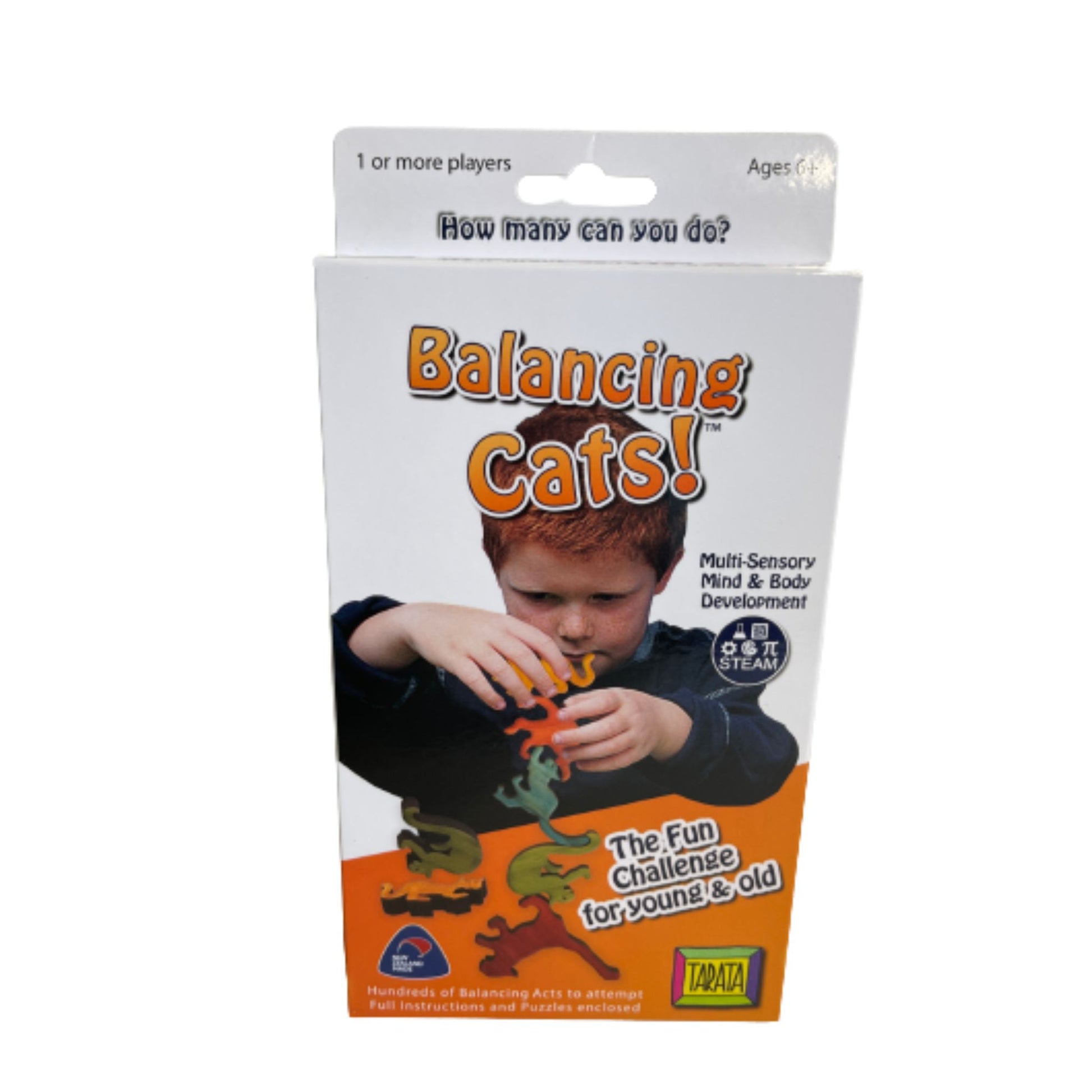 Multicoloured wooden balancing cats game