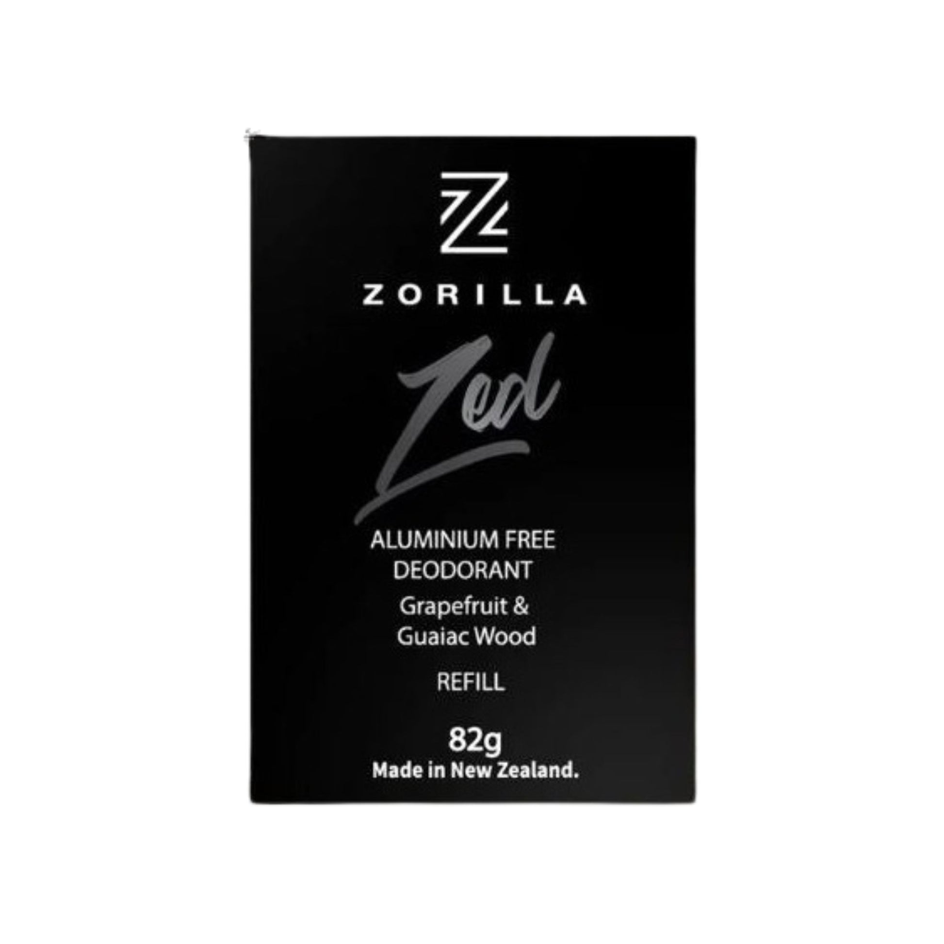 Zorilla Zed Aluminium free deodorant refill. Fragrance of Grapefruit and Guaiac Wood