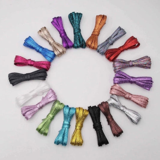 Metallic colourful shoelaces.