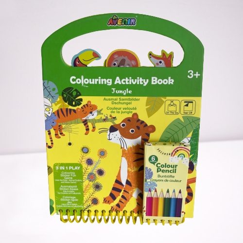 Jungle colouring and activity book for children.