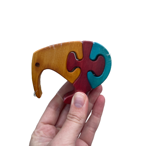 Coloured wooden Kiwi bird puzzle.