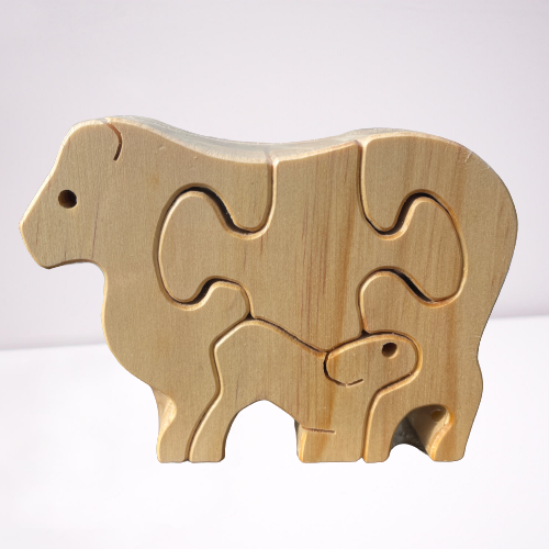 Natural wooden sheep puzzle with mum and baby sheep.