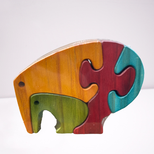Coloured wood adult & baby kiwi bird puzzles.
