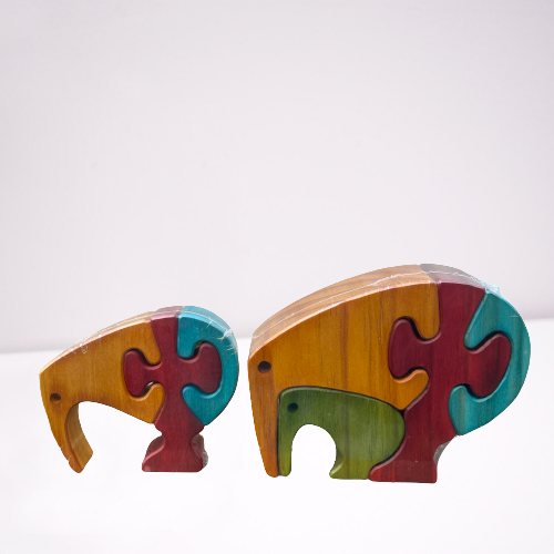 Pair of coloured wooden Kiwi bird puzzles.