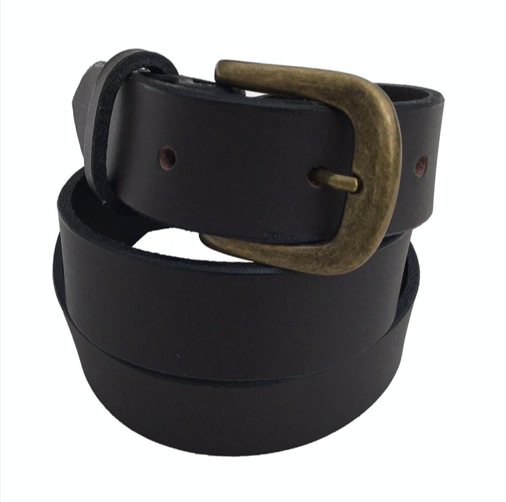 Ashley Leather Belt curled up and made in New Zealand with Brass buckle.