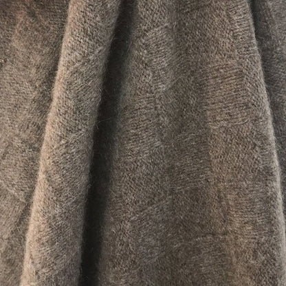 Brown wool knit blanket with basket weave pattern.