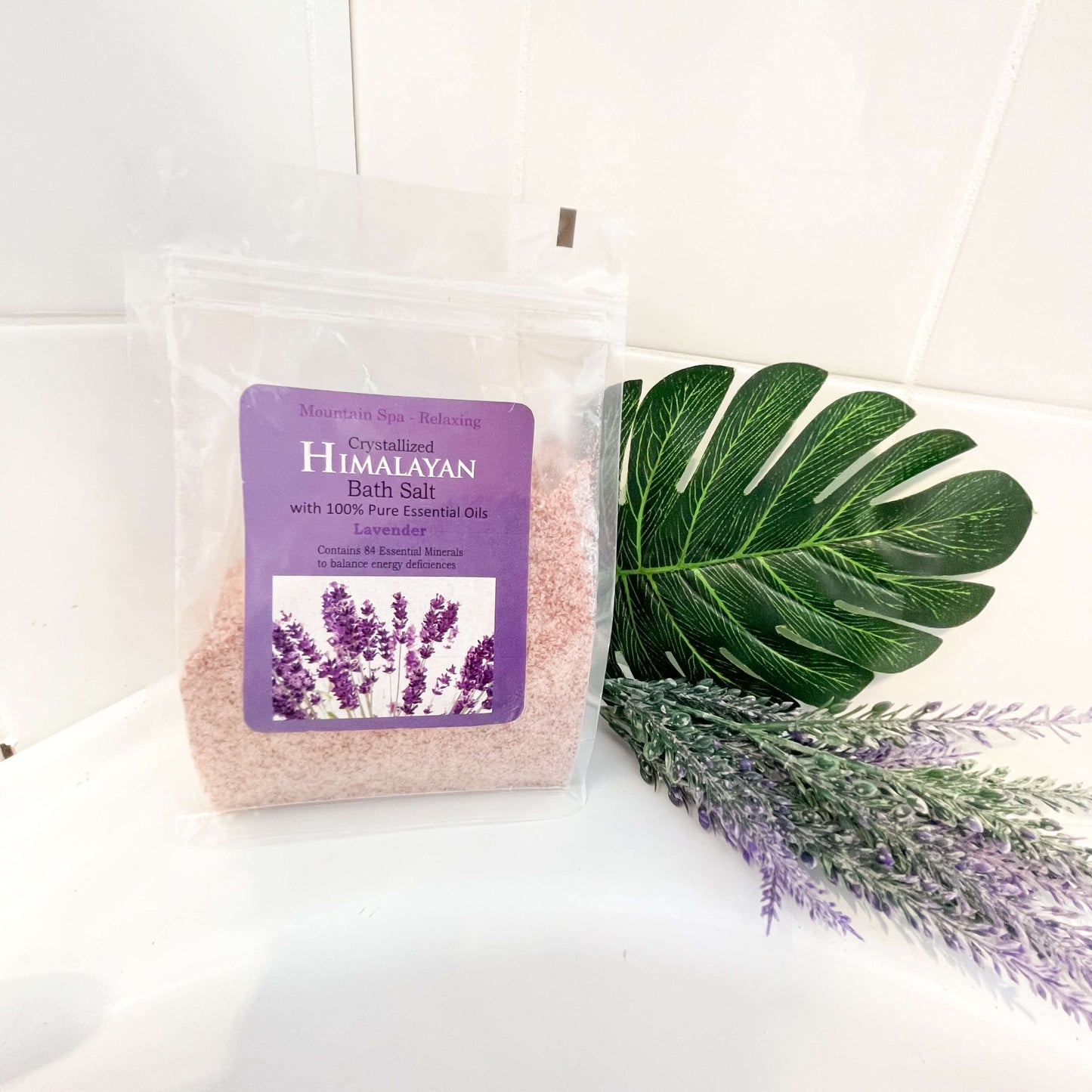A bag of lavender bath salts.