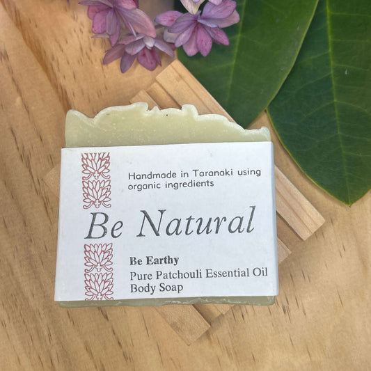 Natural soap on a wooden soap rack.