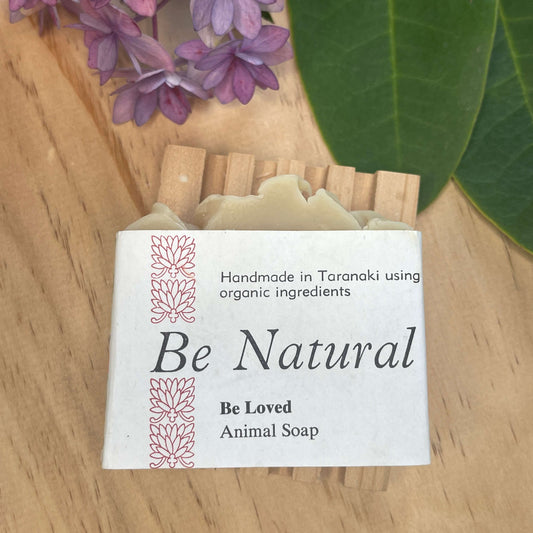 Natural soap on a wooden soap rack.