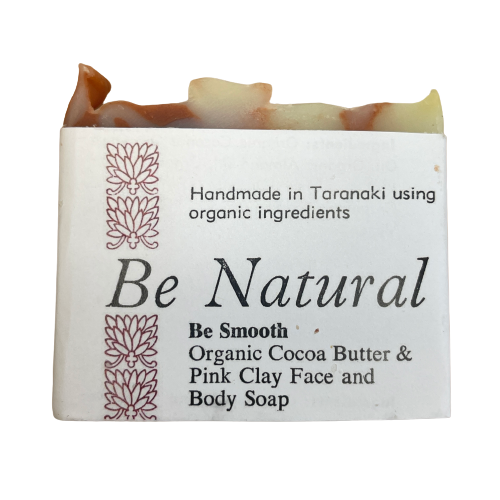 Be Natural Be Smooth pink clay soap bar.